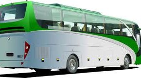 Image of a green and white bus
