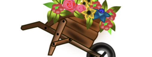 Drawing of a wheelbarrow with flowers