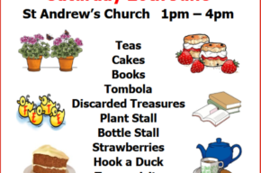 June Parish Mag cover with images linked to the fete like cakes