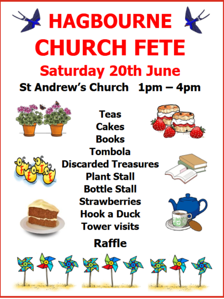 June Parish Mag cover with images linked to the fete like cakes