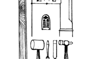 Graphic image of the church tower & tools